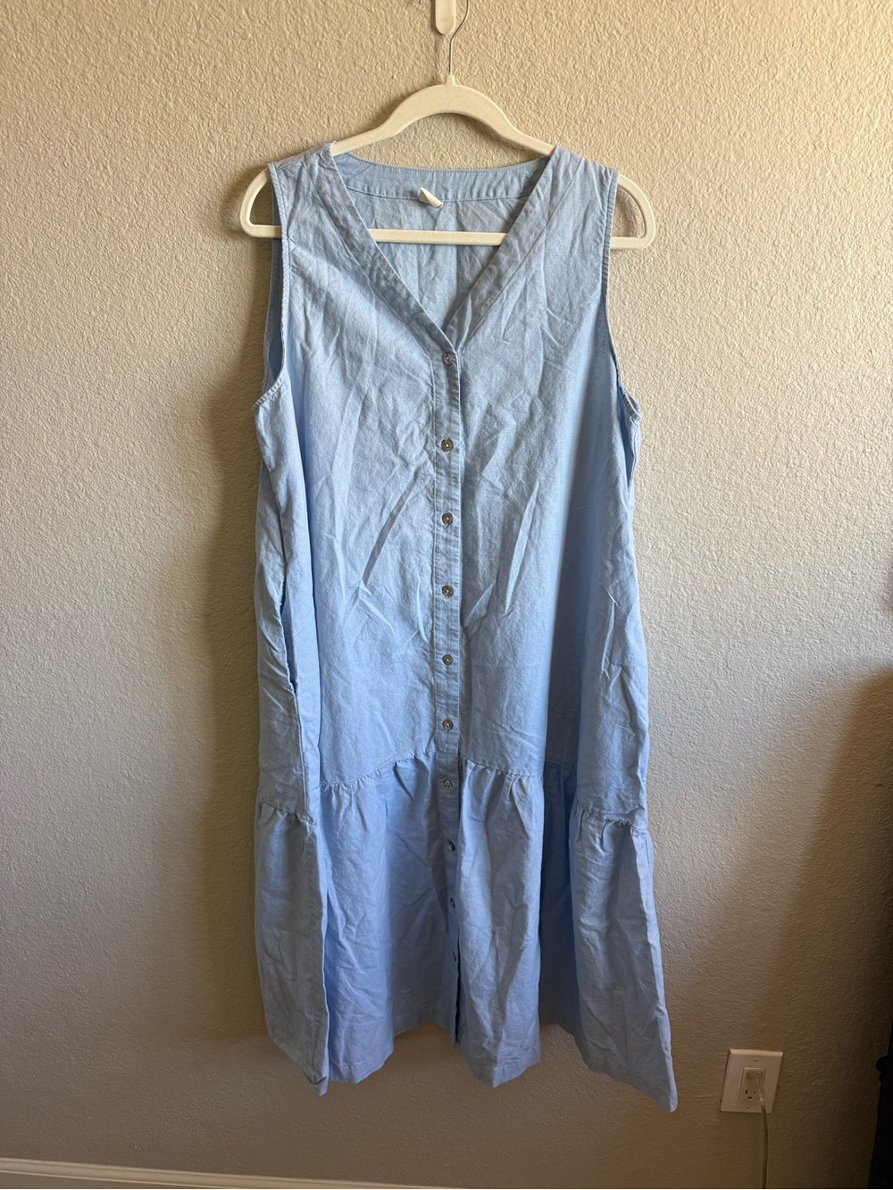 Lintico 100% Linen Sleeveless Maxi Dress Light Blue Coastal Flowy Natural XXL - Picture 9 of 9